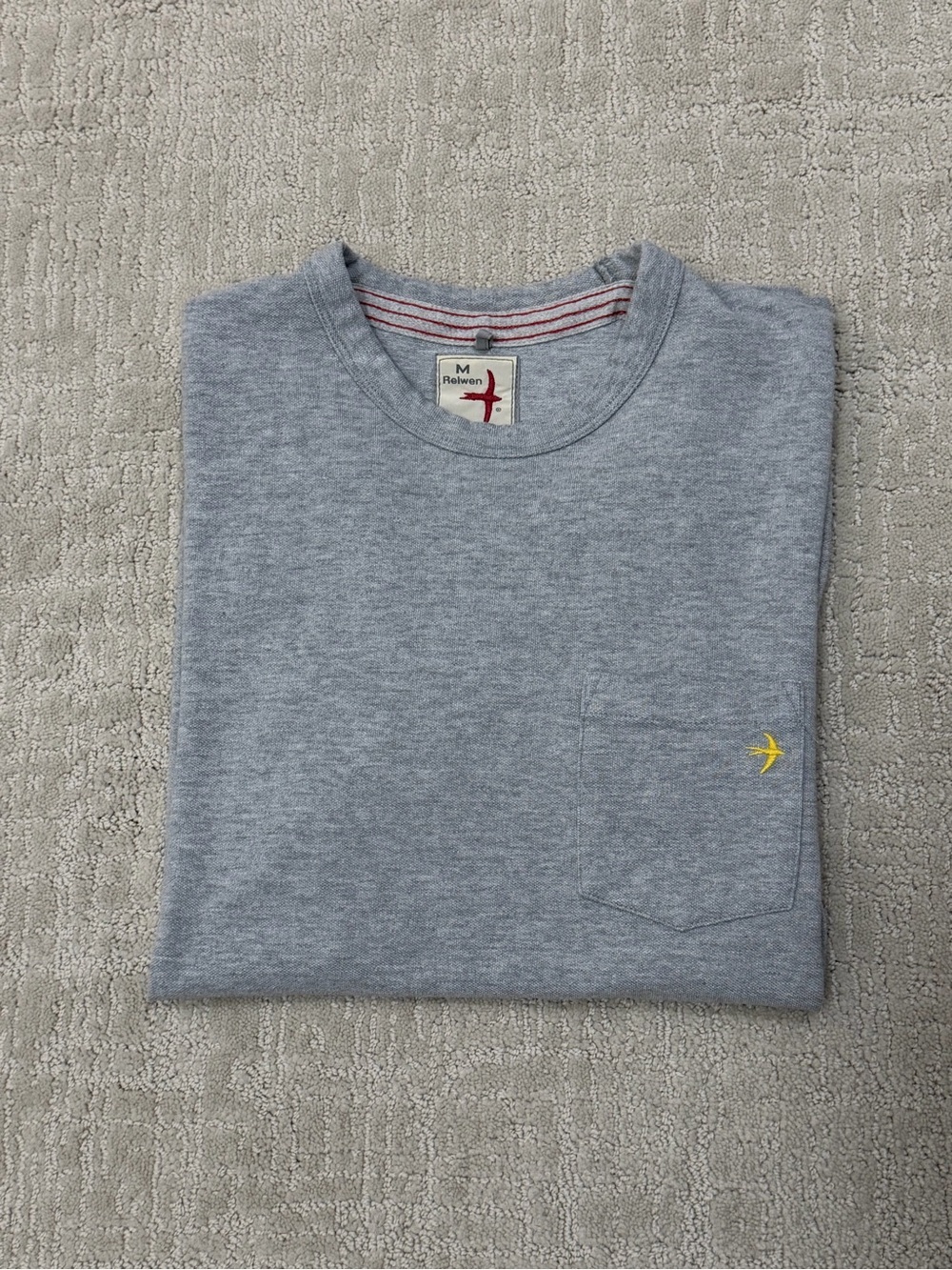 Relwen Men’s Heather Gray Pocket Tee with Yellow Accent
